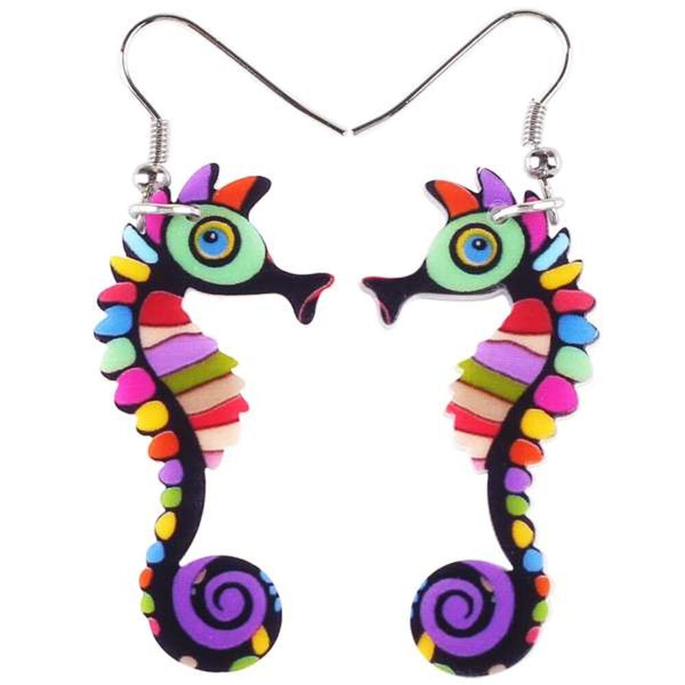 NEW Colorful Acrylic Seahorse Wire Hook Earrings (#1) Ocean Beach Waves